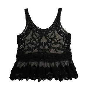 Delicate Lace and Crochet Black Tank Style Blouse Size M